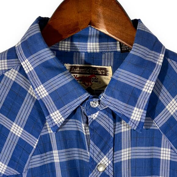 Youngbloods Western Pearl Snap Blue Plaid Shirt Rodeo Womens Large - Picture 5 of 13